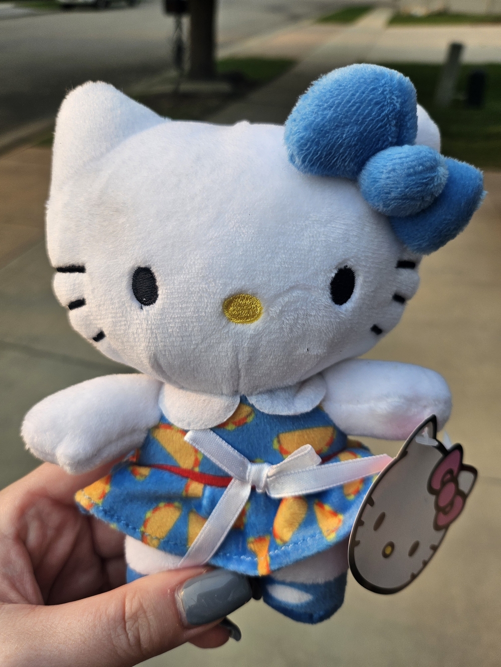 Sanrio Hello Kitty White Plush with Blue Bow and Multicolor Dress